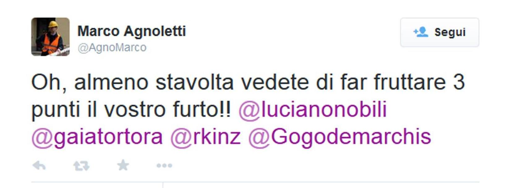 Il tweet dell&#39;ex portavoce di Renzi sui presunti favori arbitrali a favore della Roma. Ansa